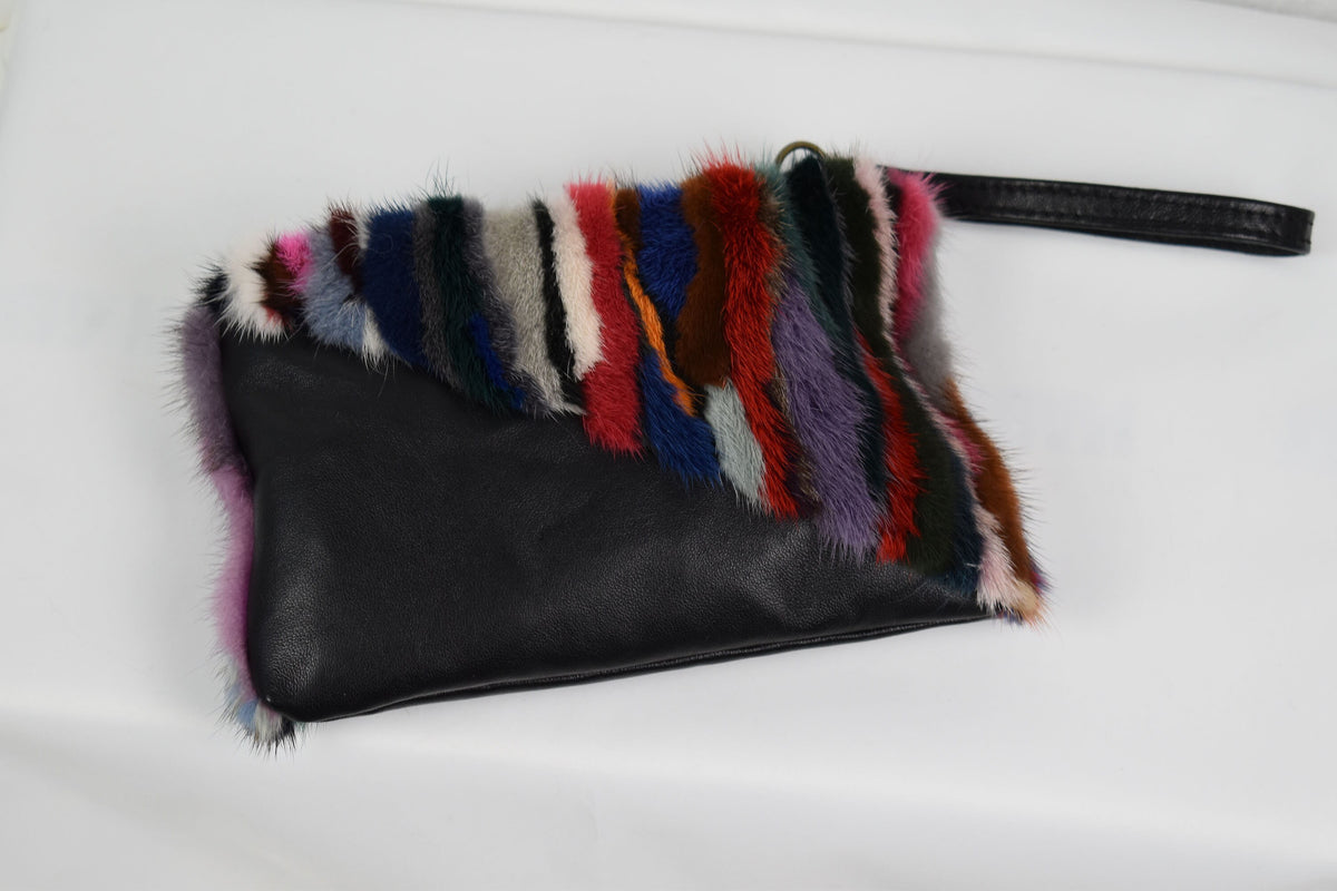 Mini women's Leather purse with Colorfull mink ,  Real leather purse for women, Women Purse