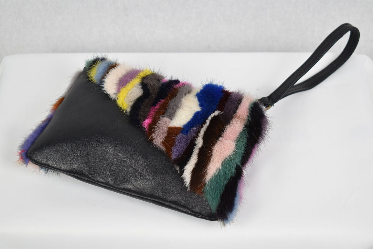 Mini women's Leather purse with Colorfull mink ,  Real leather purse for women, Women Purse