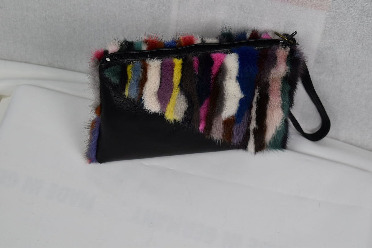 Mini women's Leather purse with Colorfull mink ,  Real leather purse for women, Women Purse