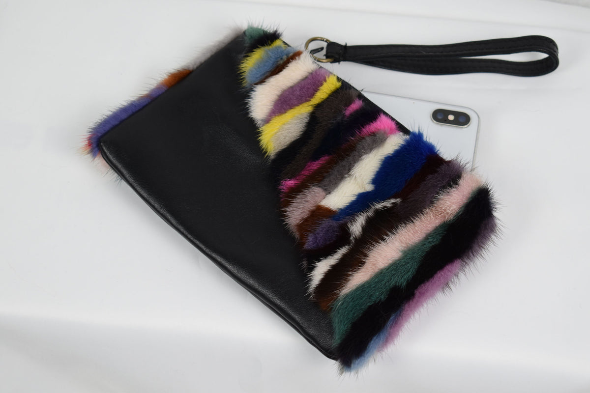 Mini women's Leather purse with Colorfull mink ,  Real leather purse for women, Women Purse