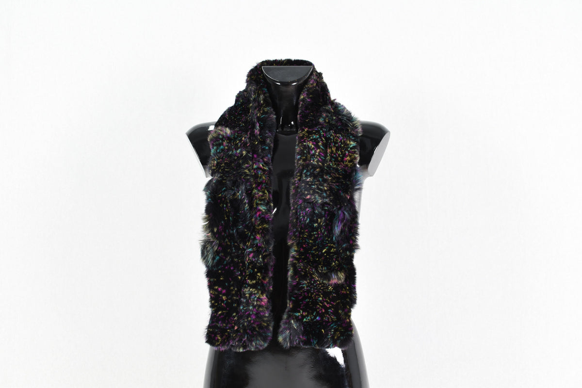 Amazing Rex  rabbit Real Fur Scarf, women Fur Scrarf,  black with Colorful splashes color rex rabbit fur scarf