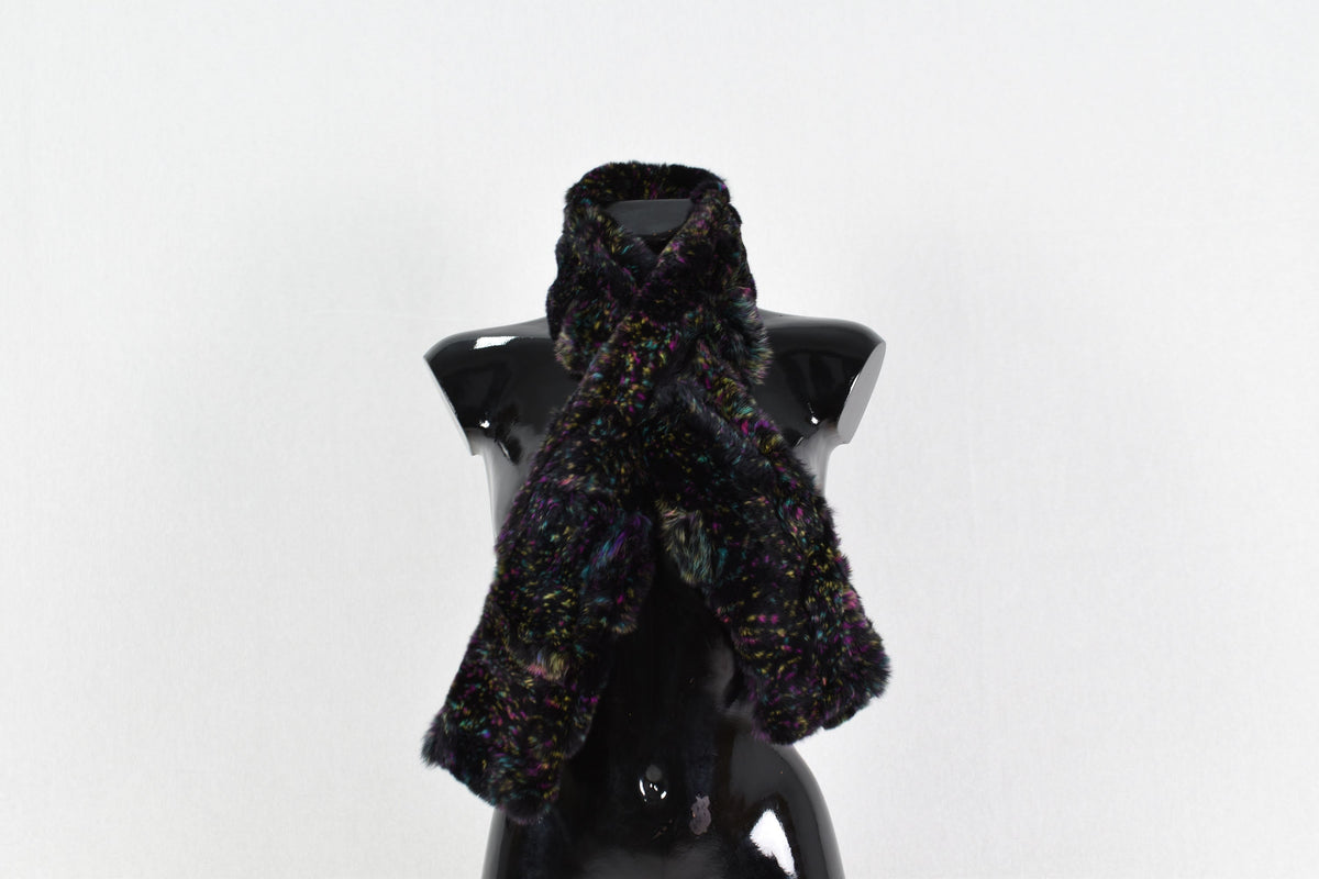 Amazing Rex  rabbit Real Fur Scarf, women Fur Scrarf,  black with Colorful splashes color rex rabbit fur scarf