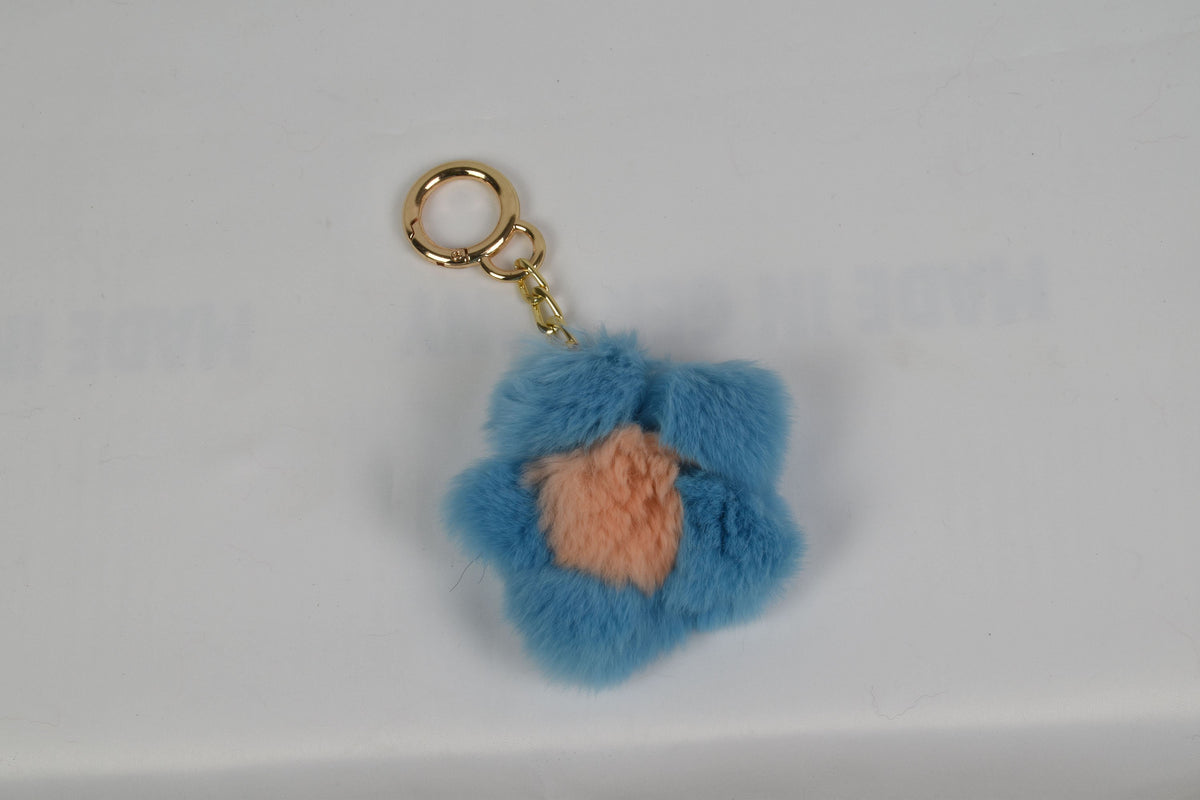 Fur keychain in a shape of a flower, Fur keyring, bagcharm, rex rabbit fur keyring
