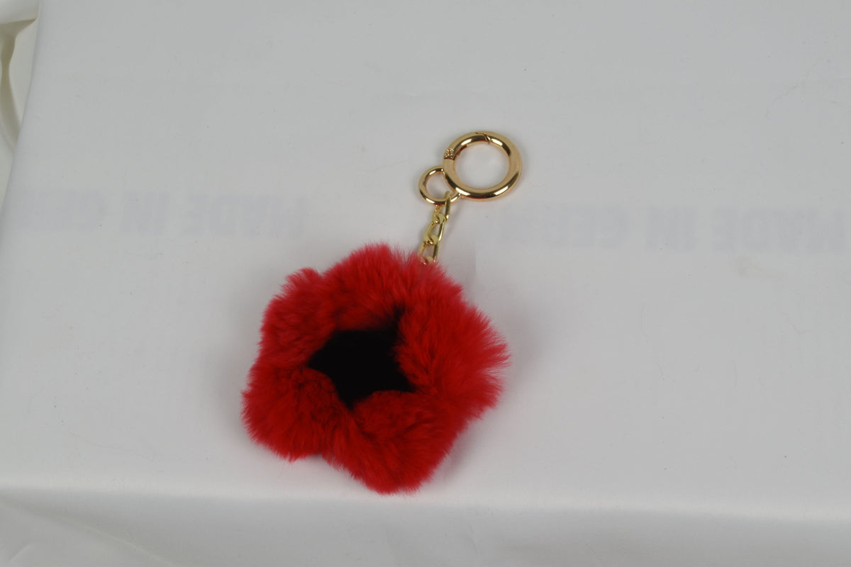 Fur keychain in a shape of a flower, Fur keyring, bagcharm, rex rabbit fur keyring