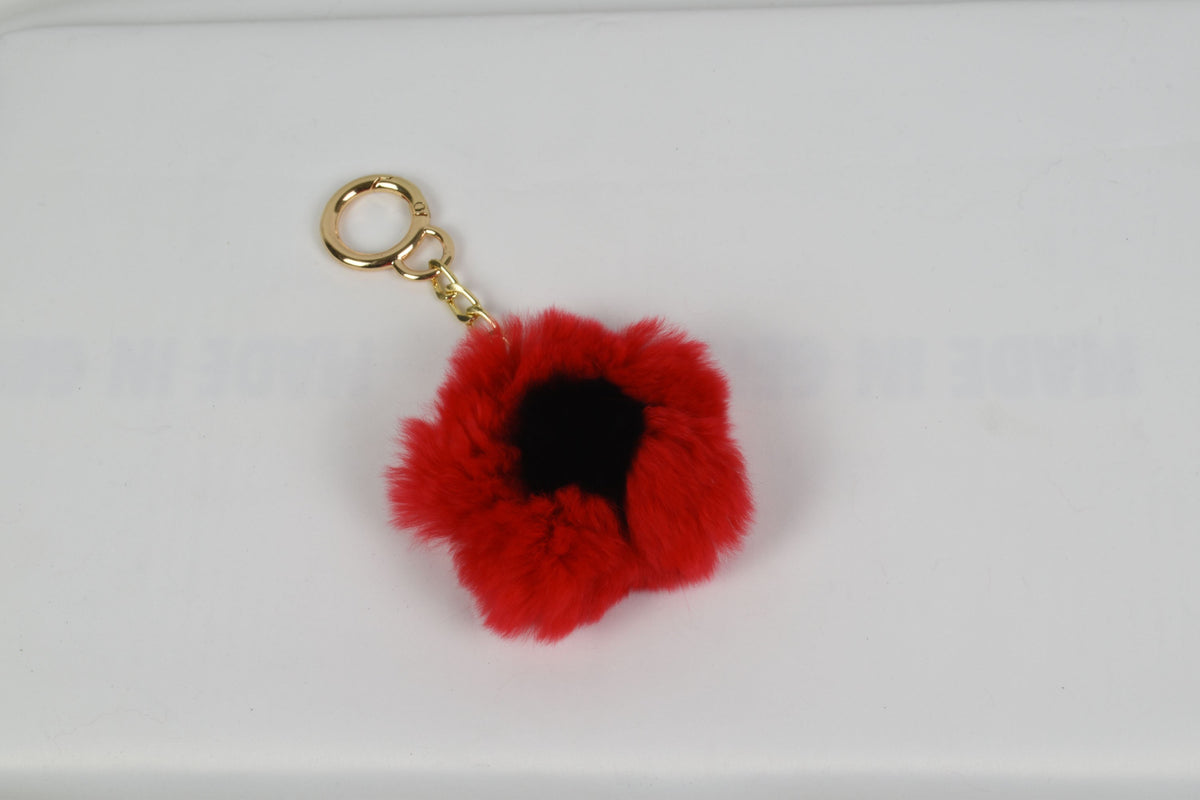 Fur keychain in a shape of a flower, Fur keyring, bagcharm, rex rabbit fur keyring