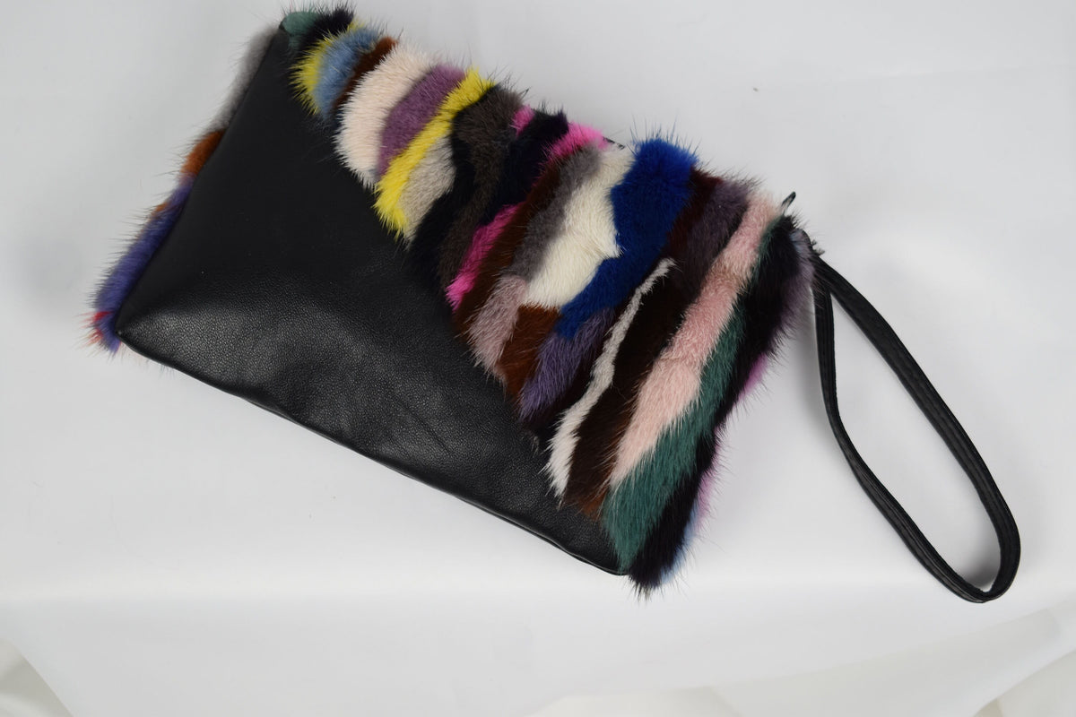 Mini women's Leather purse with Colorfull mink ,  Real leather purse for women, Women Purse