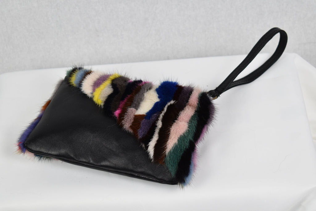 Mini women's Leather purse with Colorfull mink ,  Real leather purse for women, Women Purse