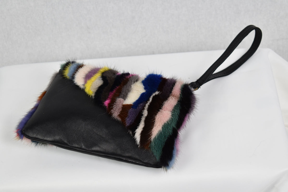 Mini women's Leather purse with Colorfull mink ,  Real leather purse for women, Women Purse