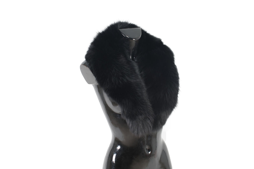 Black Fox Fur Collar & Detachable Fox Fur Cuffs , Sleeve Fur Cuffs and fur Collar, black Fur Coat collar / Gift For Her