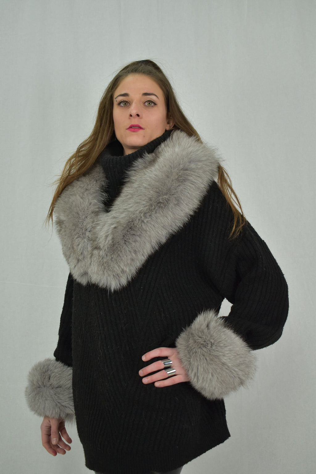 Real  Fur Collar and Cuffs Gray Color, Fox  Fur Cuffs and  Collar , fashionable Fur collar and CUFFS