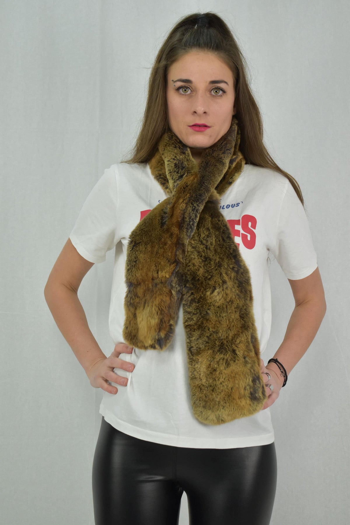 beautiful Rex  Rabbit  Real Fur Scarf (120x13 cm), rex Rabbit scarf gold color