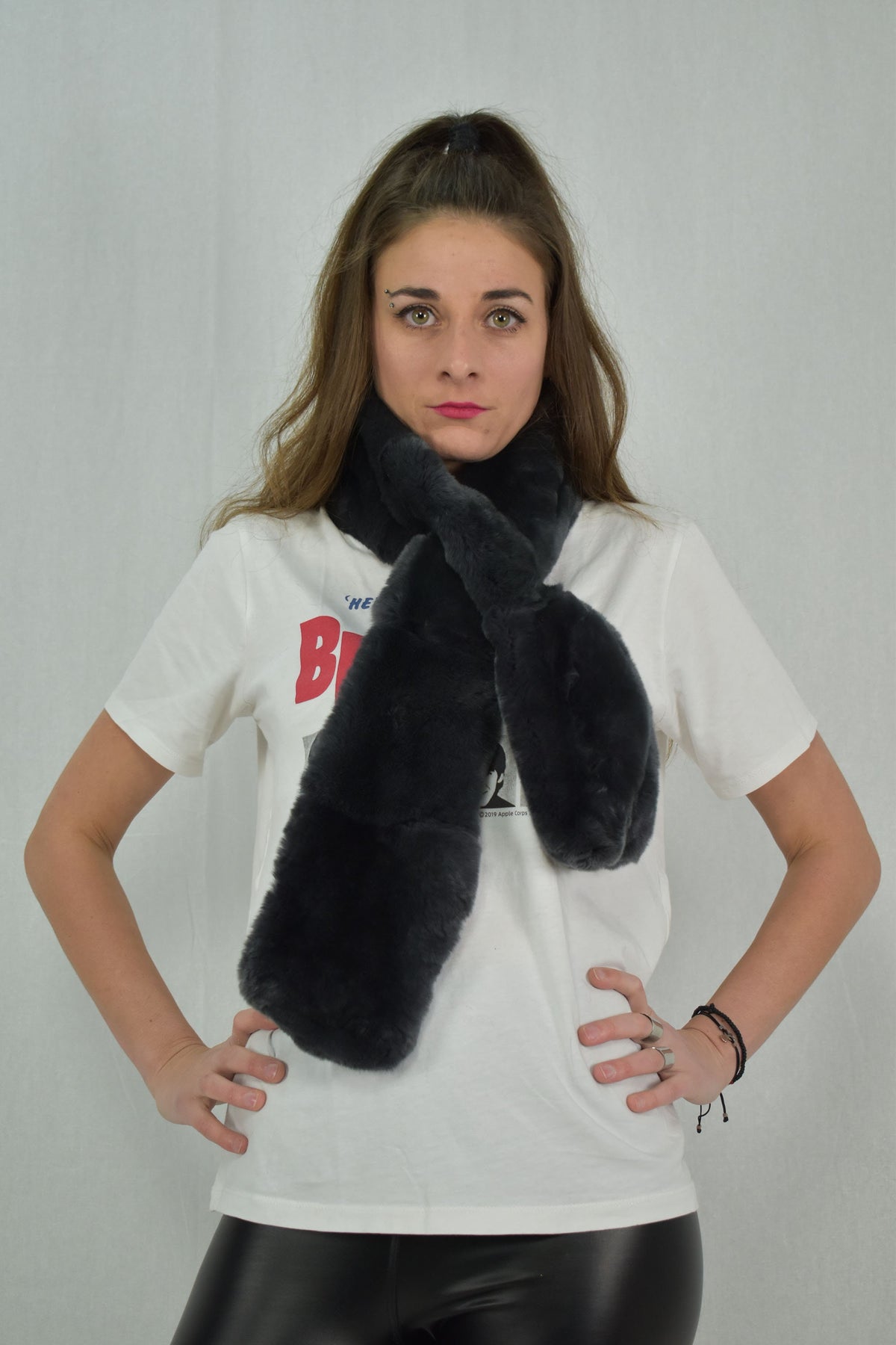 Beautiful Real  Unisex  Rex Rabbit Real Fur Scarf , mouse gray collor