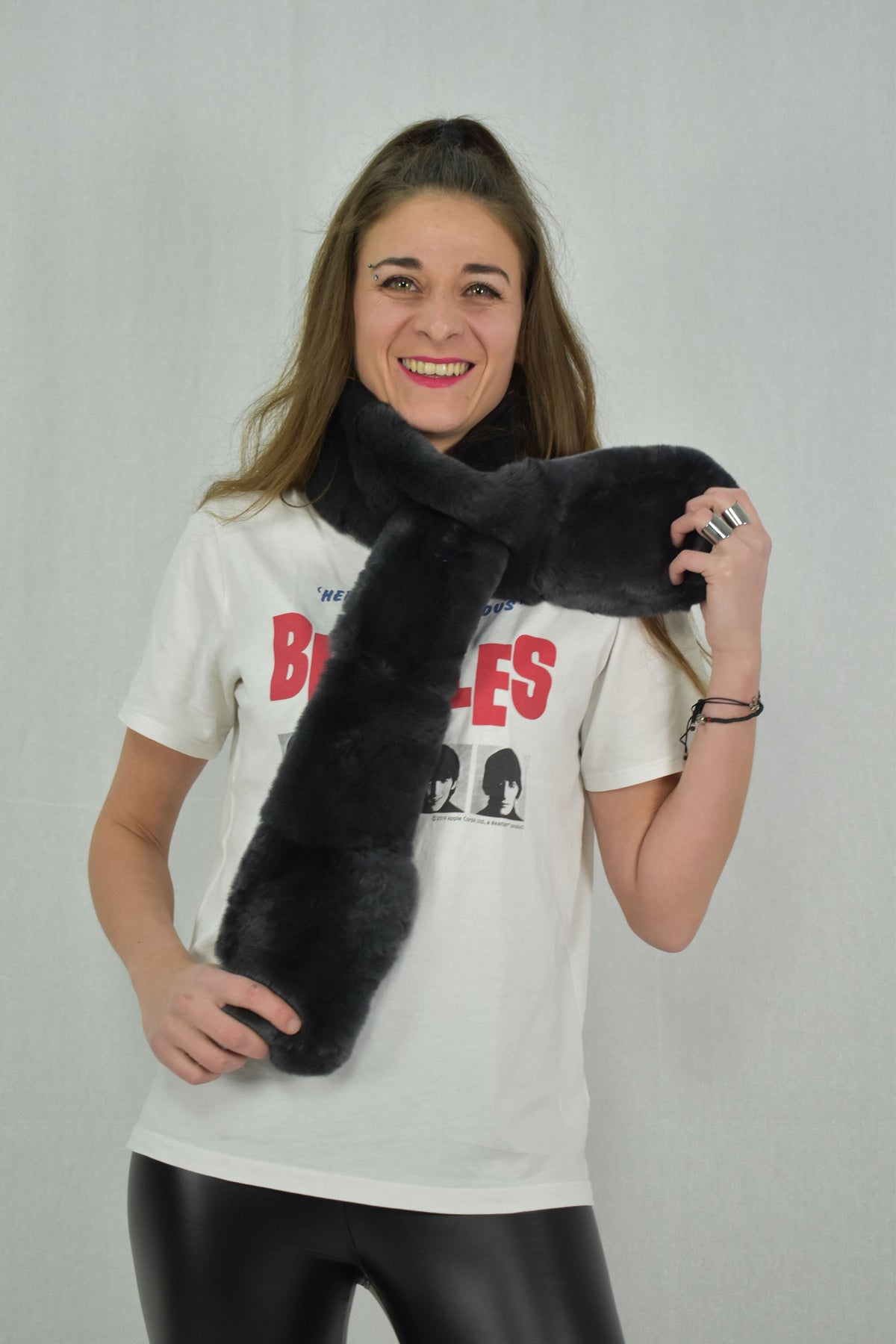 Beautiful Real  Unisex  Rex Rabbit Real Fur Scarf , mouse gray collor