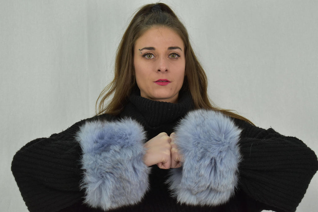 Stylish  Fox Fur Cuffs, Sea blue Collor fur cuffs , Coat Cuffs, Fox Fur , winter Coat cuffs,detachable Fur cuffs
