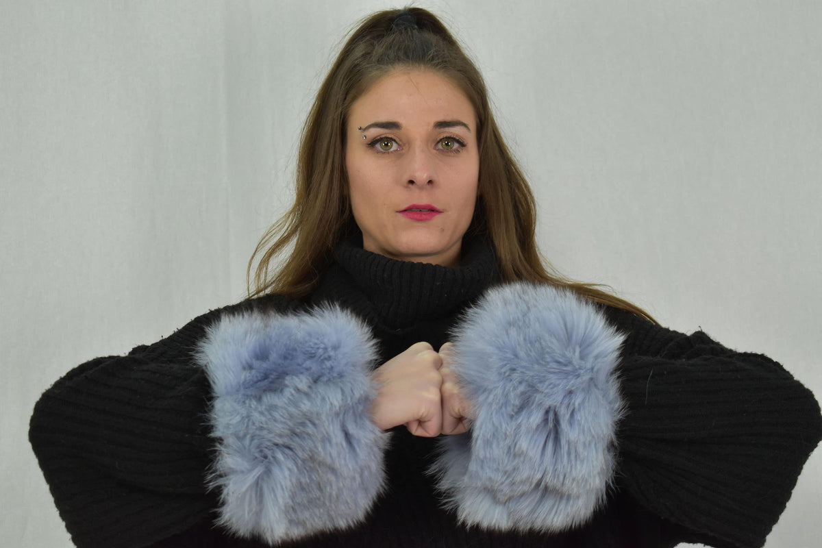 Stylish  Fox Fur Cuffs, Sea blue Collor fur cuffs , Coat Cuffs, Fox Fur , winter Coat cuffs,detachable Fur cuffs