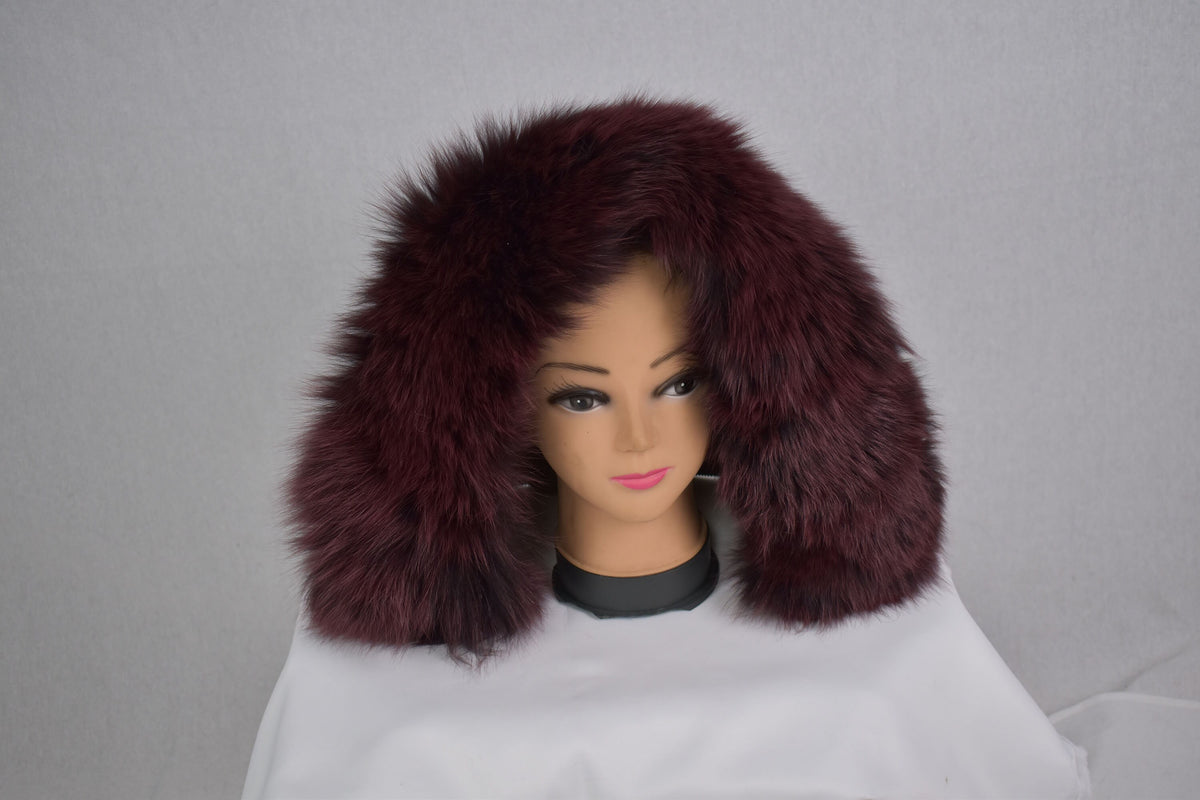 Gorgeous Real Natural Bordeaux Small Fox Fur Collar, fox fur trim For hood, Fur collar, Fur trim,Hood Trim detachable,DIY Hood Fur Trim