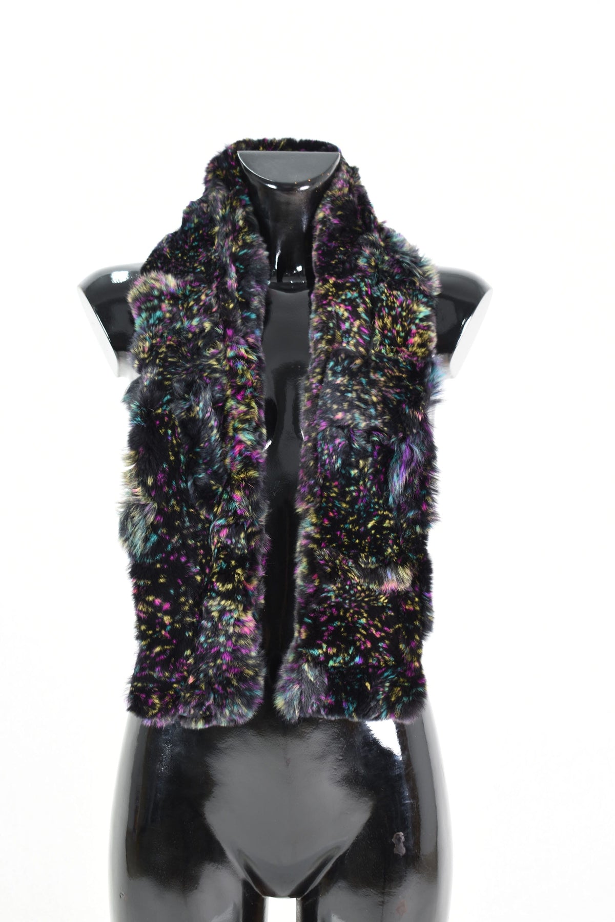 Amazing Rex  rabbit Real Fur Scarf, women Fur Scrarf,  black with Colorful splashes color rex rabbit fur scarf