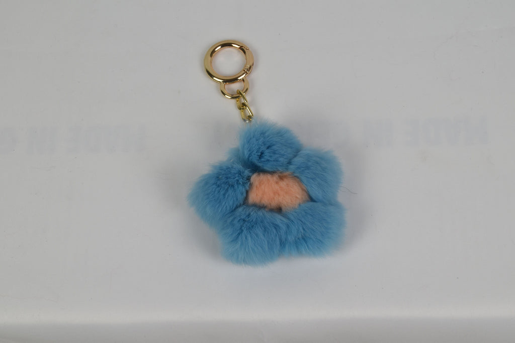 Fur keychain in a shape of a flower, Fur keyring, bagcharm, rex rabbit fur keyring