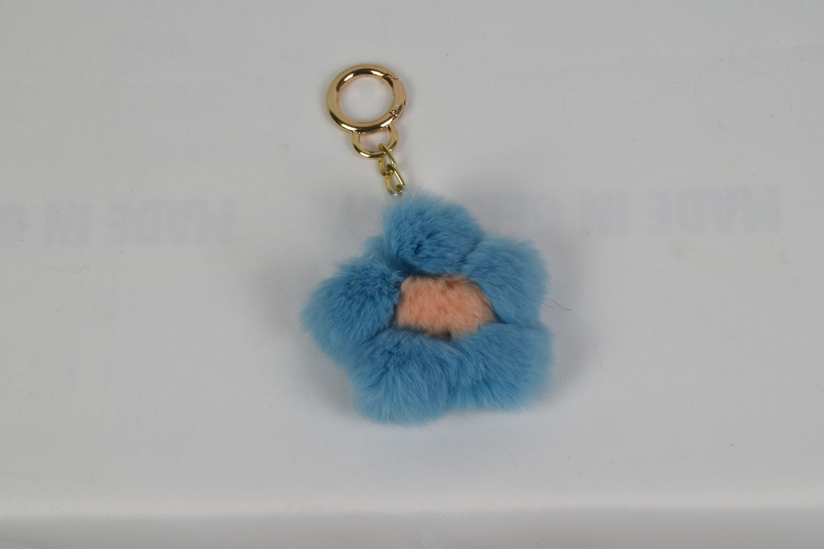 Fur keychain in a shape of a flower, Fur keyring, bagcharm, rex rabbit fur keyring