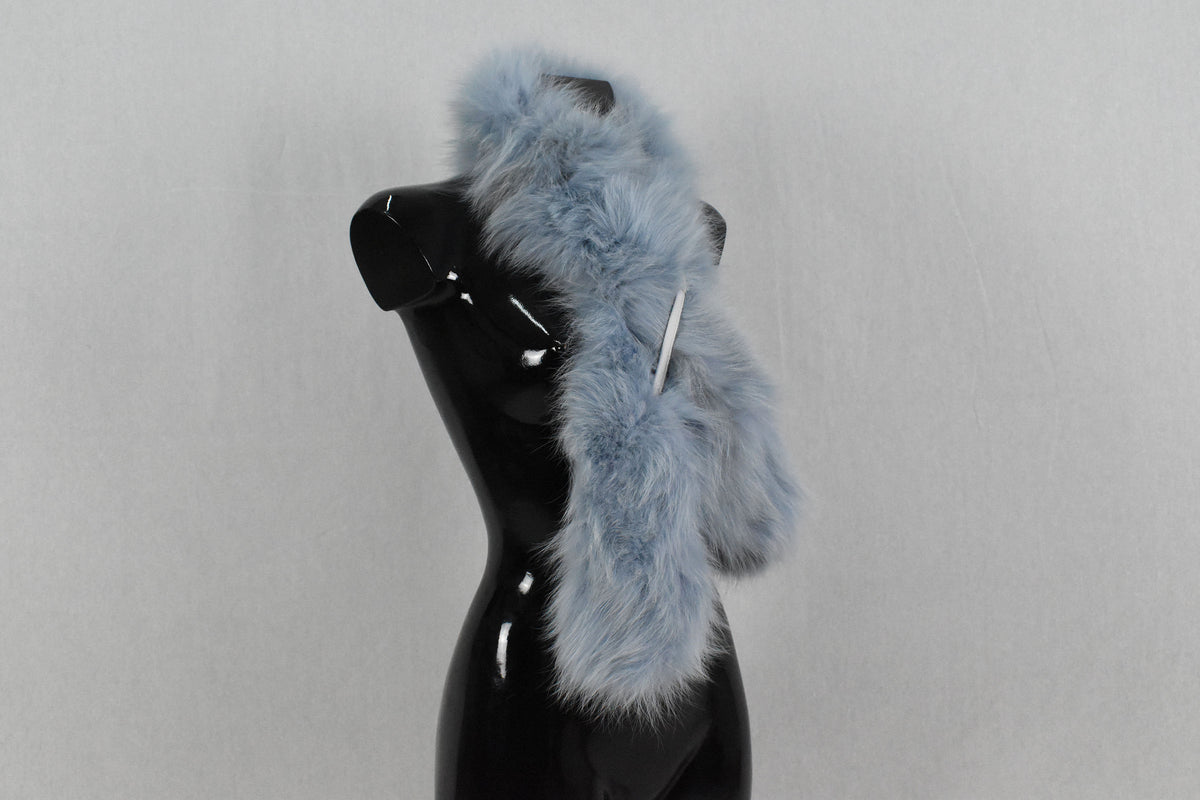 Fox Fur scarf , Fox collar ,big fox scarf sea blue collor