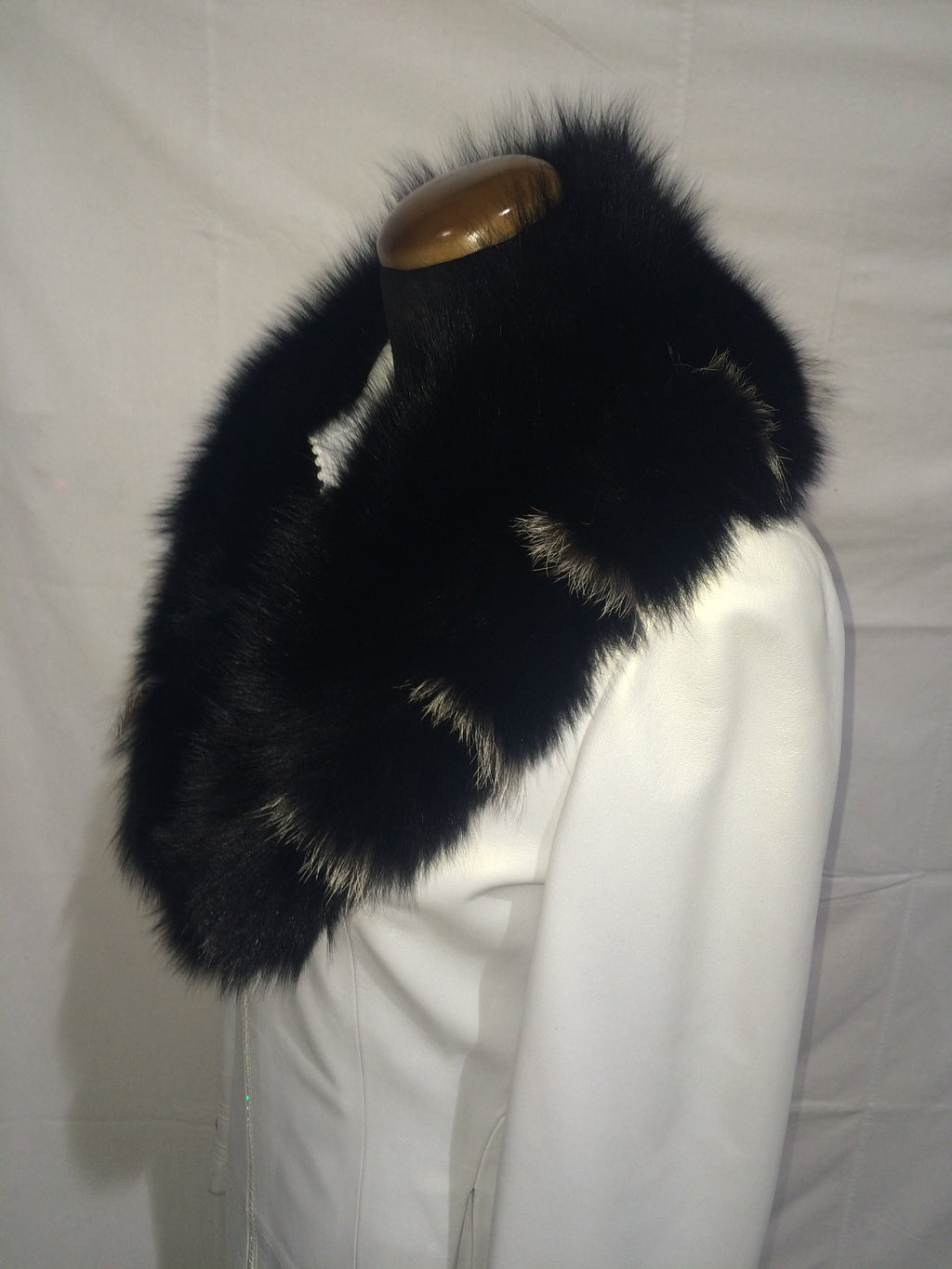 Genuine Real Fur collar black with Silver Stripes/ Fox Fur Collar /Black fur scarf