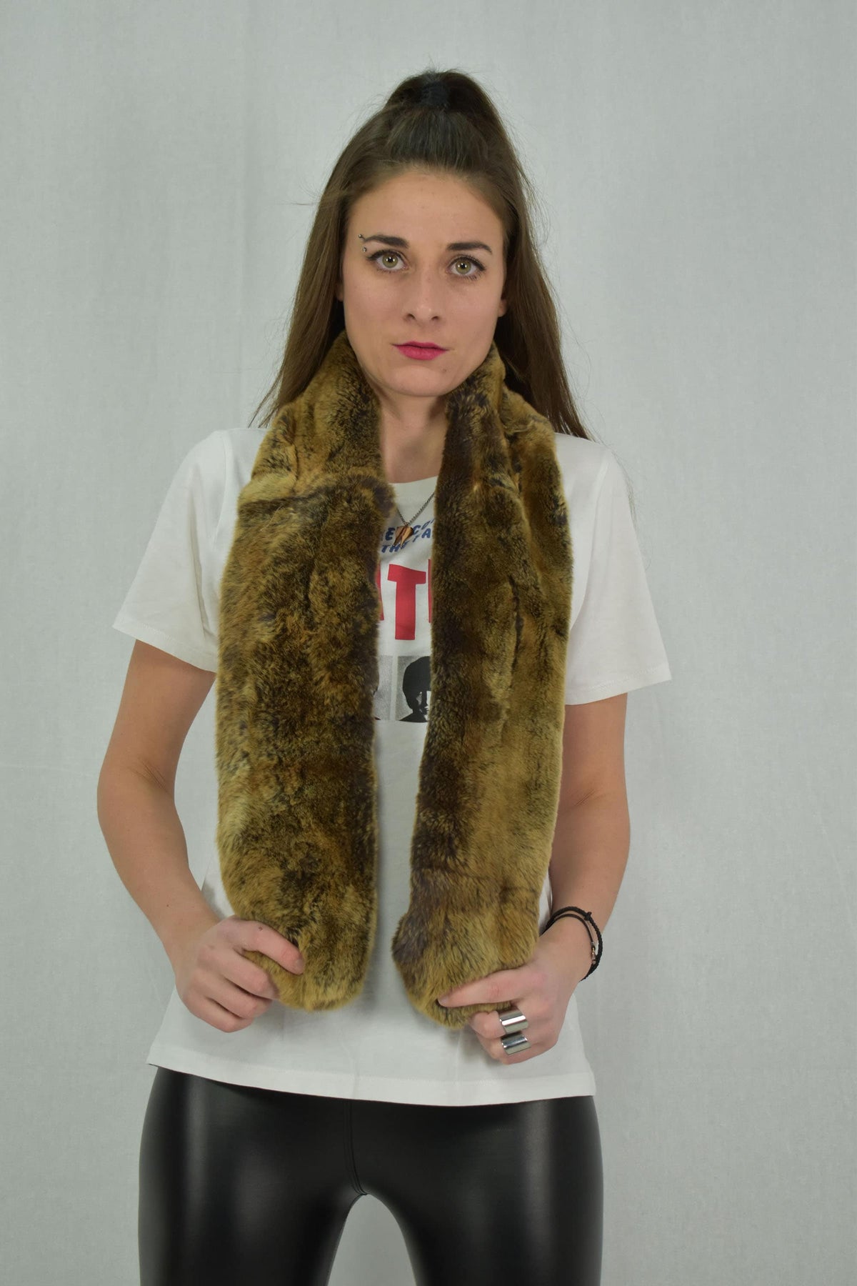 beautiful Rex  Rabbit  Real Fur Scarf (120x13 cm), rex Rabbit scarf gold color