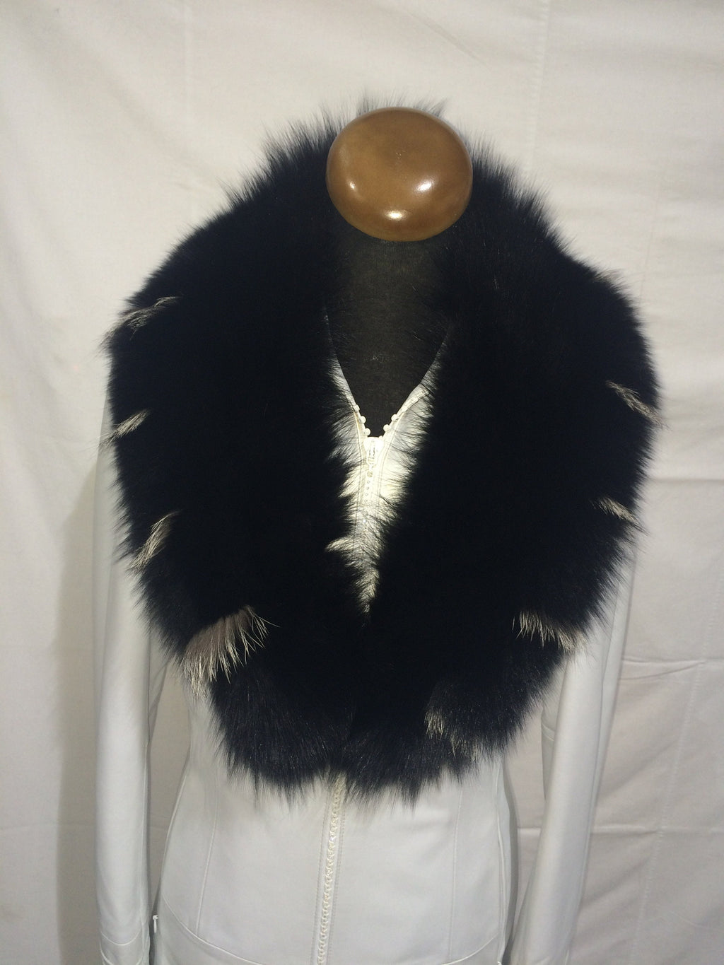 Genuine Real Fur collar black with Silver Stripes/ Fox Fur Collar /Black fur scarf