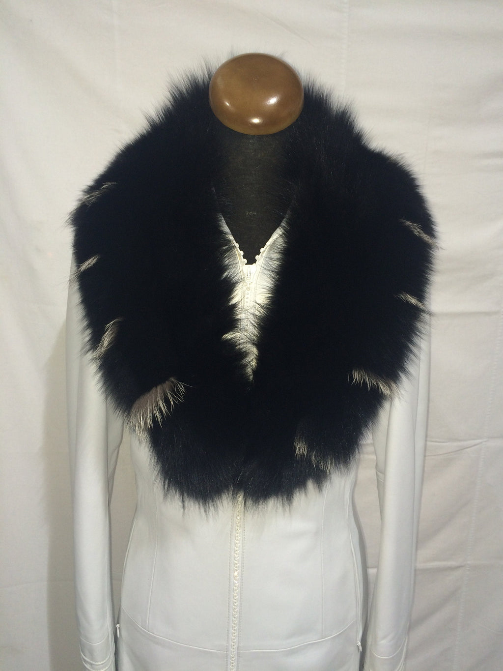 Genuine Real Fur collar black with Silver Stripes/ Fox Fur Collar /Black fur scarf