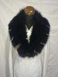 Genuine Real Fur collar black with Silver Stripes/ Fox Fur Collar /Black fur scarf