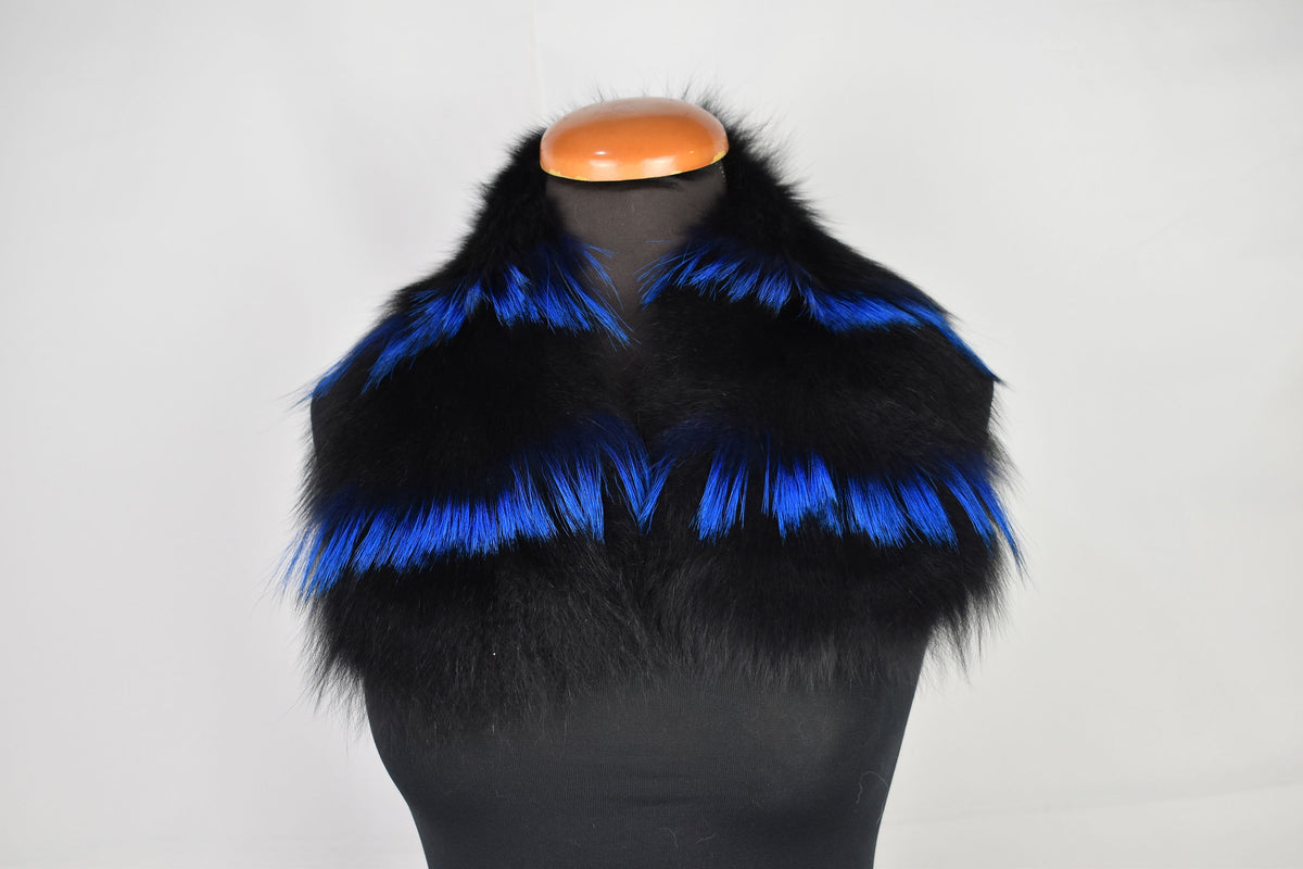 Elegant  Fox Fur Collar  Black With Blue color Fox  Fur Collar , Winter coat collar ,Detachable Fur Collar For Coat And Jacket