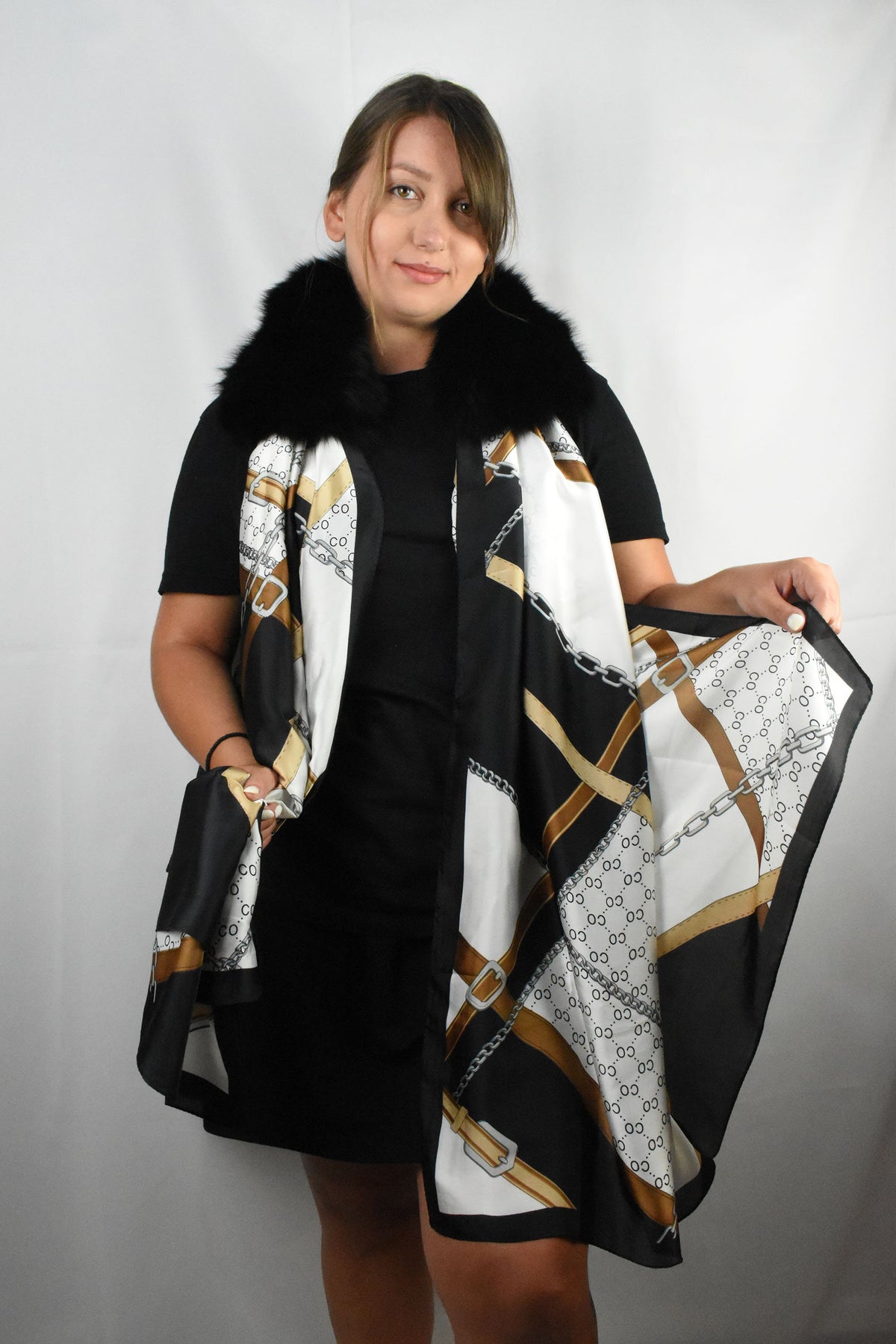 Fur Collar with Detachable Silk Shawl, Gift For mom ,Fox Fur Collar ,Women  Silk Shawl  and Wraps , Fox Fur Coat Collar With Silk Wraps