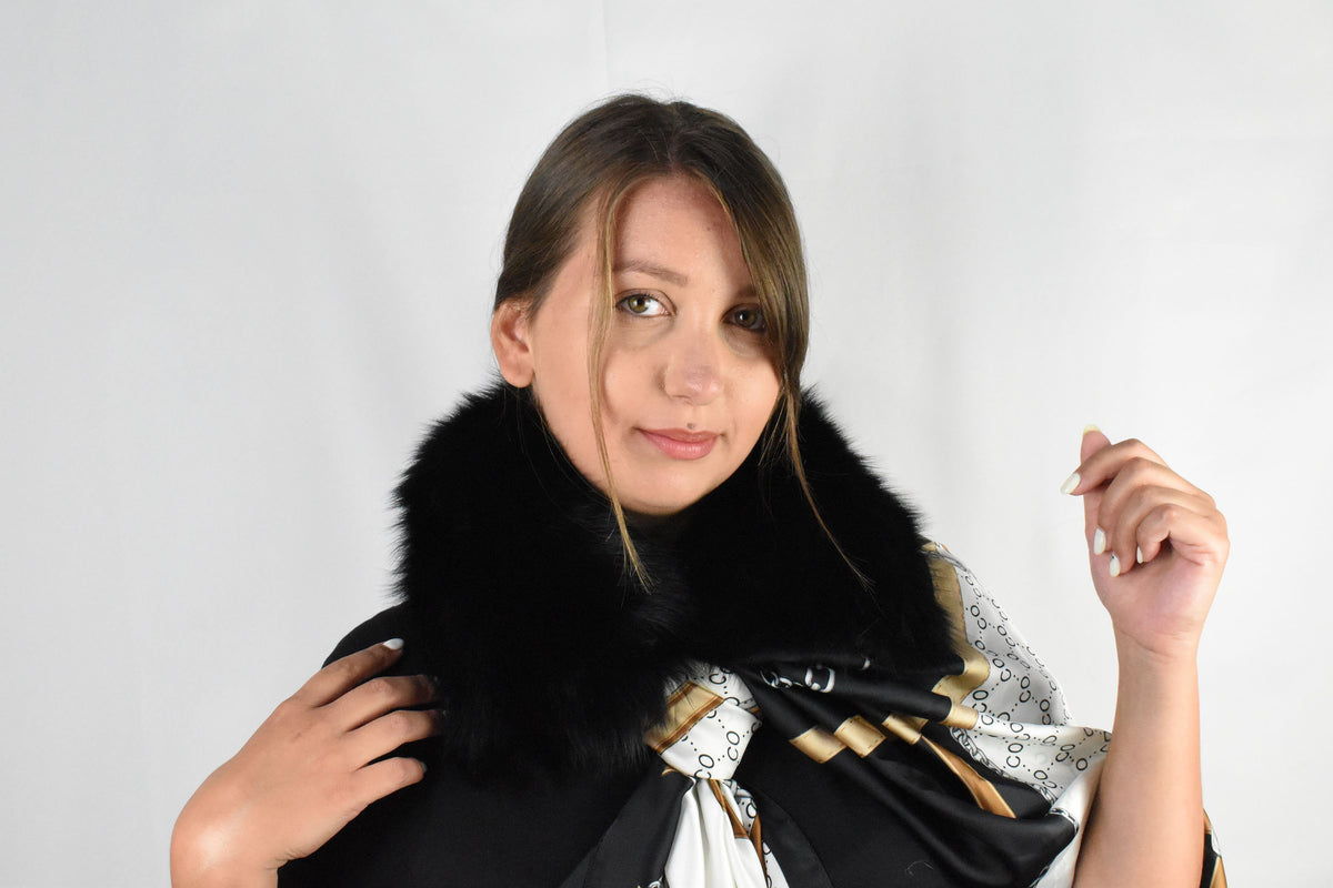 Fur Collar with Detachable Silk Shawl, Gift For mom ,Fox Fur Collar ,Women  Silk Shawl  and Wraps , Fox Fur Coat Collar With Silk Wraps