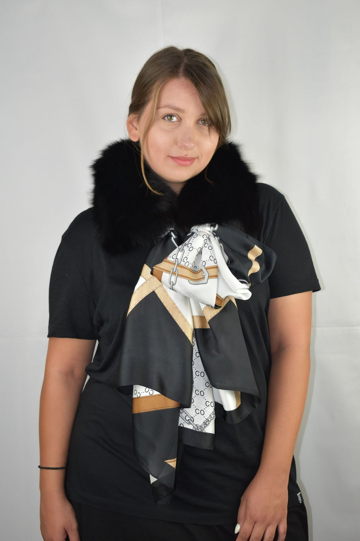 Fur Collar with Detachable Silk Shawl, Gift For mom ,Fox Fur Collar ,Women  Silk Shawl  and Wraps , Fox Fur Coat Collar With Silk Wraps