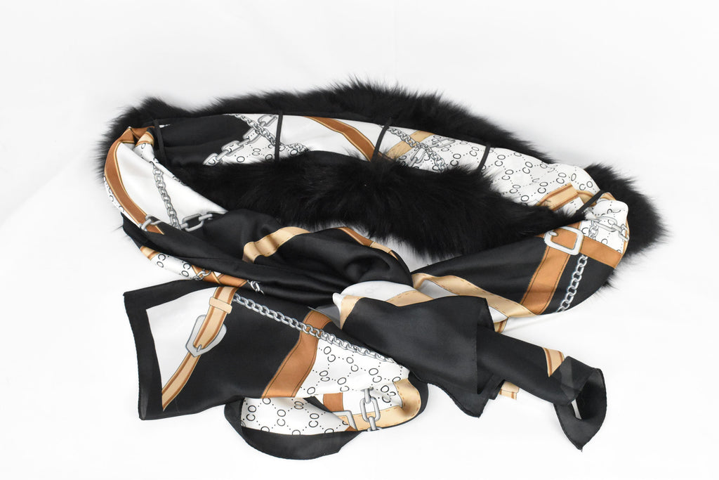 Fur Collar with Detachable Silk Shawl, Gift For mom ,Fox Fur Collar ,Women  Silk Shawl  and Wraps , Fox Fur Coat Collar With Silk Wraps