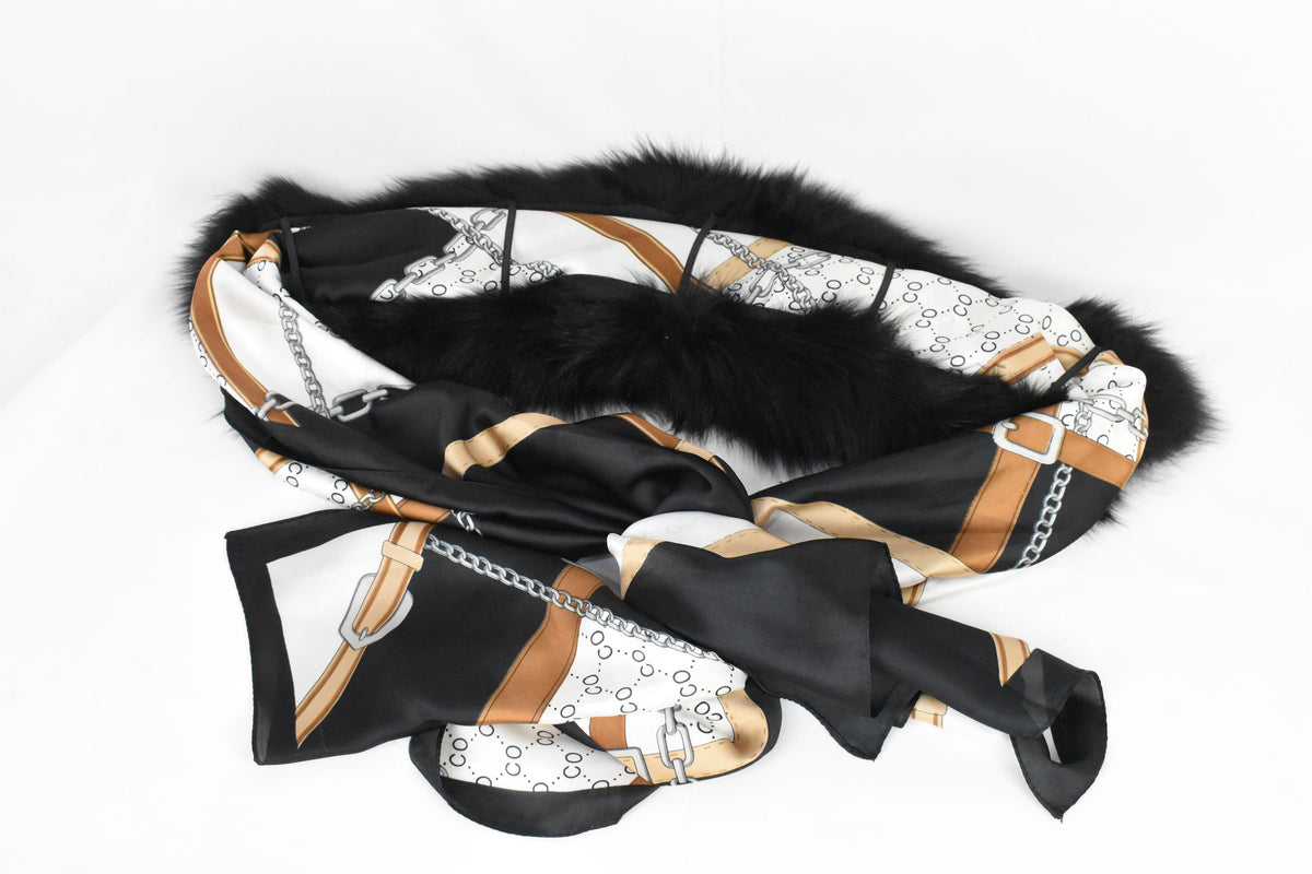 Fur Collar with Detachable Silk Shawl, Gift For mom ,Fox Fur Collar ,Women  Silk Shawl  and Wraps , Fox Fur Coat Collar With Silk Wraps