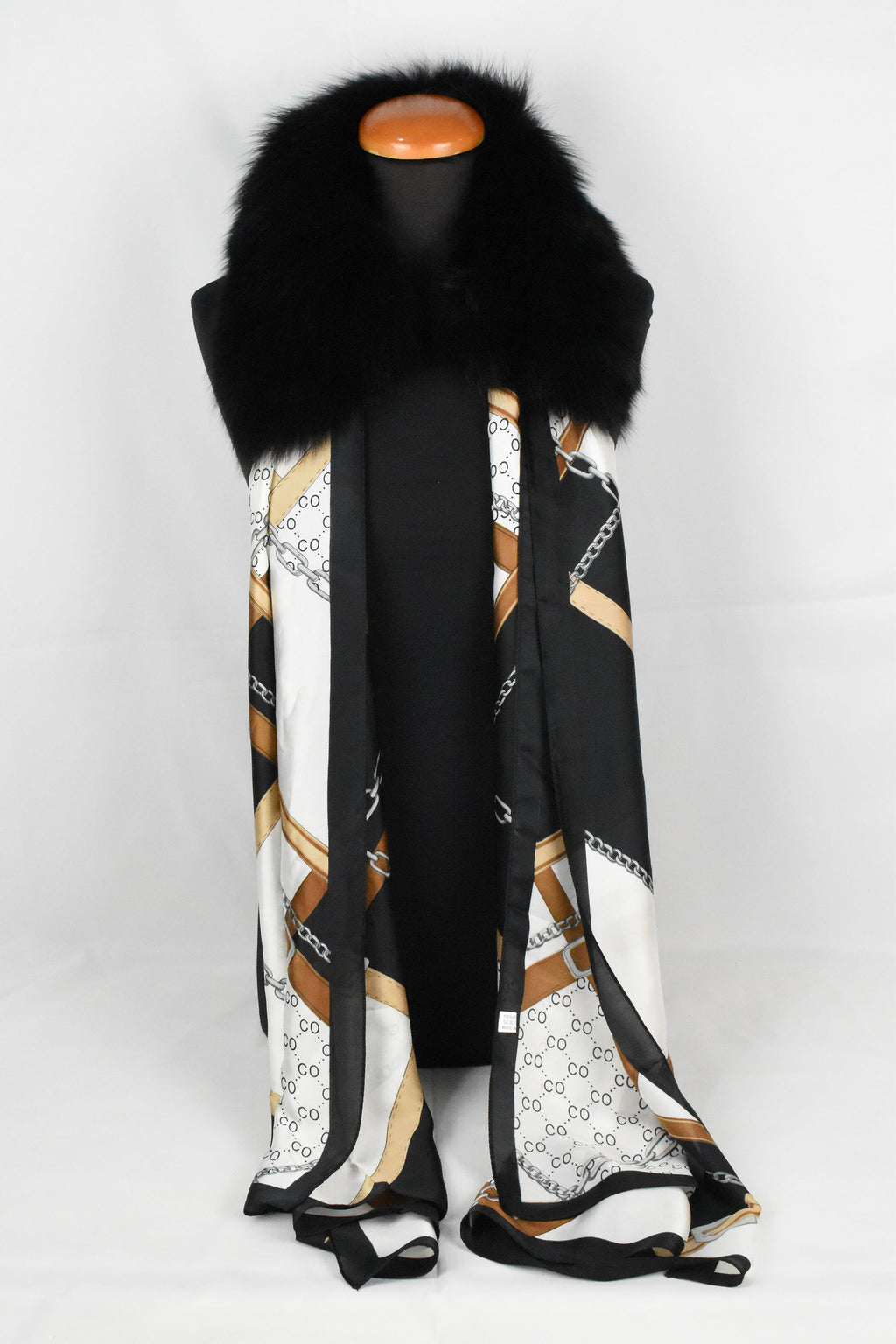Fur Collar with Detachable Silk Shawl, Gift For mom ,Fox Fur Collar ,Women  Silk Shawl  and Wraps , Fox Fur Coat Collar With Silk Wraps