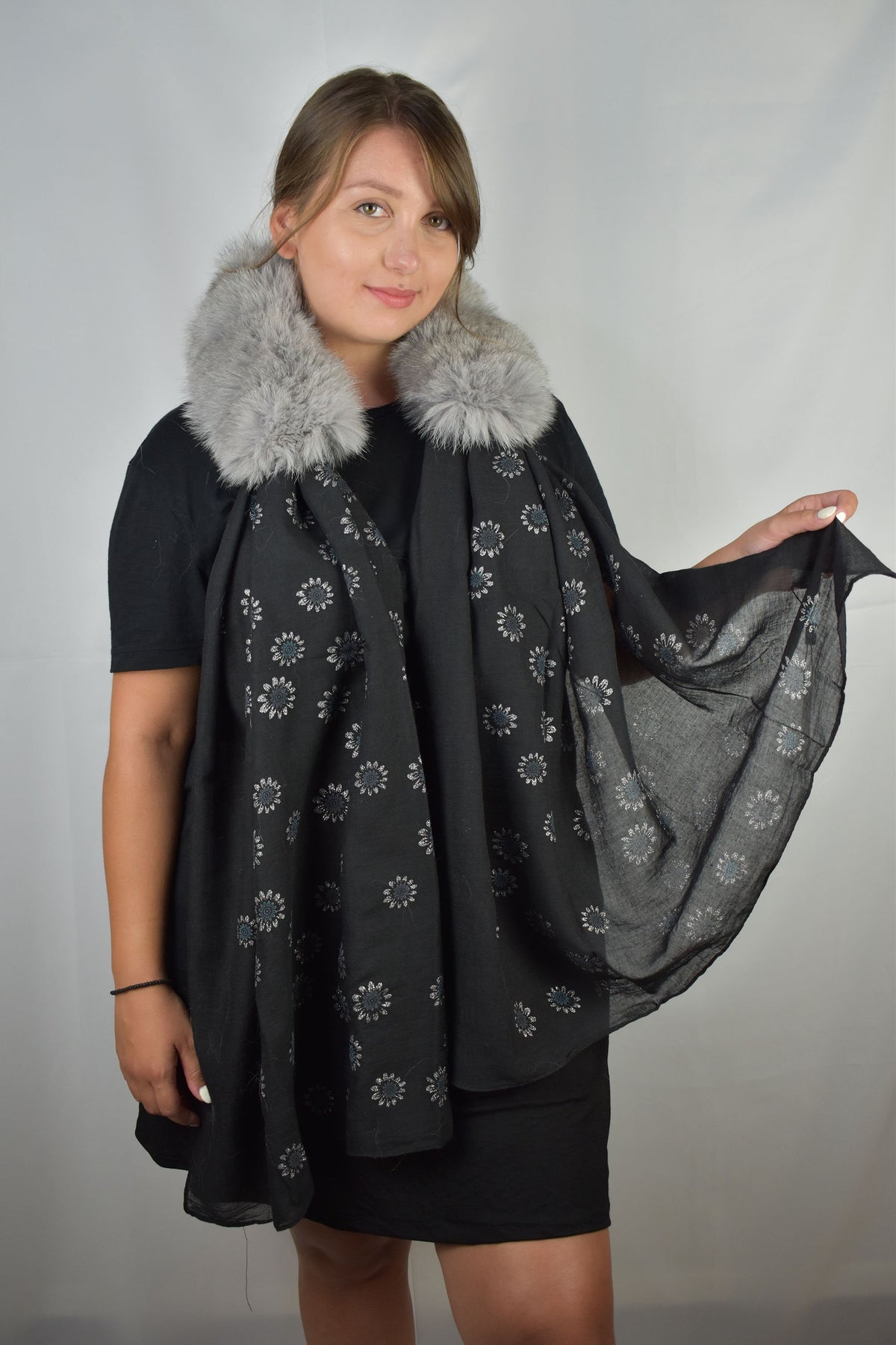 Detachable Fur Collar With Silk Scarf | Gift For Women | Fur Neck warmer with silk scarf | Fox Fur Collar | Fur blanket Scarf
