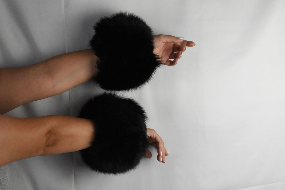 Elegant Black Fur Cuffs | Sleeve cuffs | Detachable Fur Cuffs | Fox Fur Women Cuffs | Luxury Gift For her