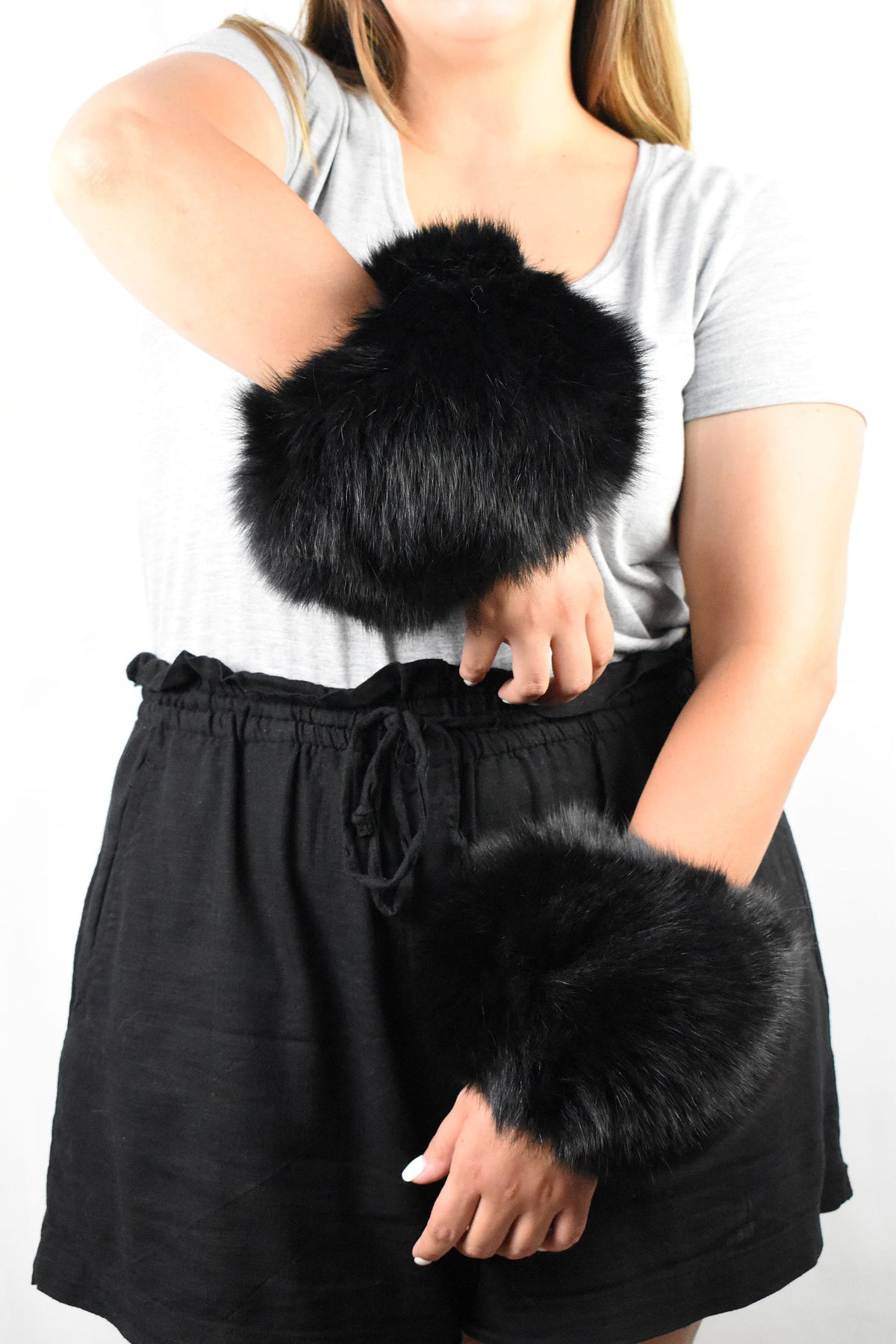 Elegant Black Fur Cuffs | Sleeve cuffs | Detachable Fur Cuffs | Fox Fur Women Cuffs | Luxury Gift For her