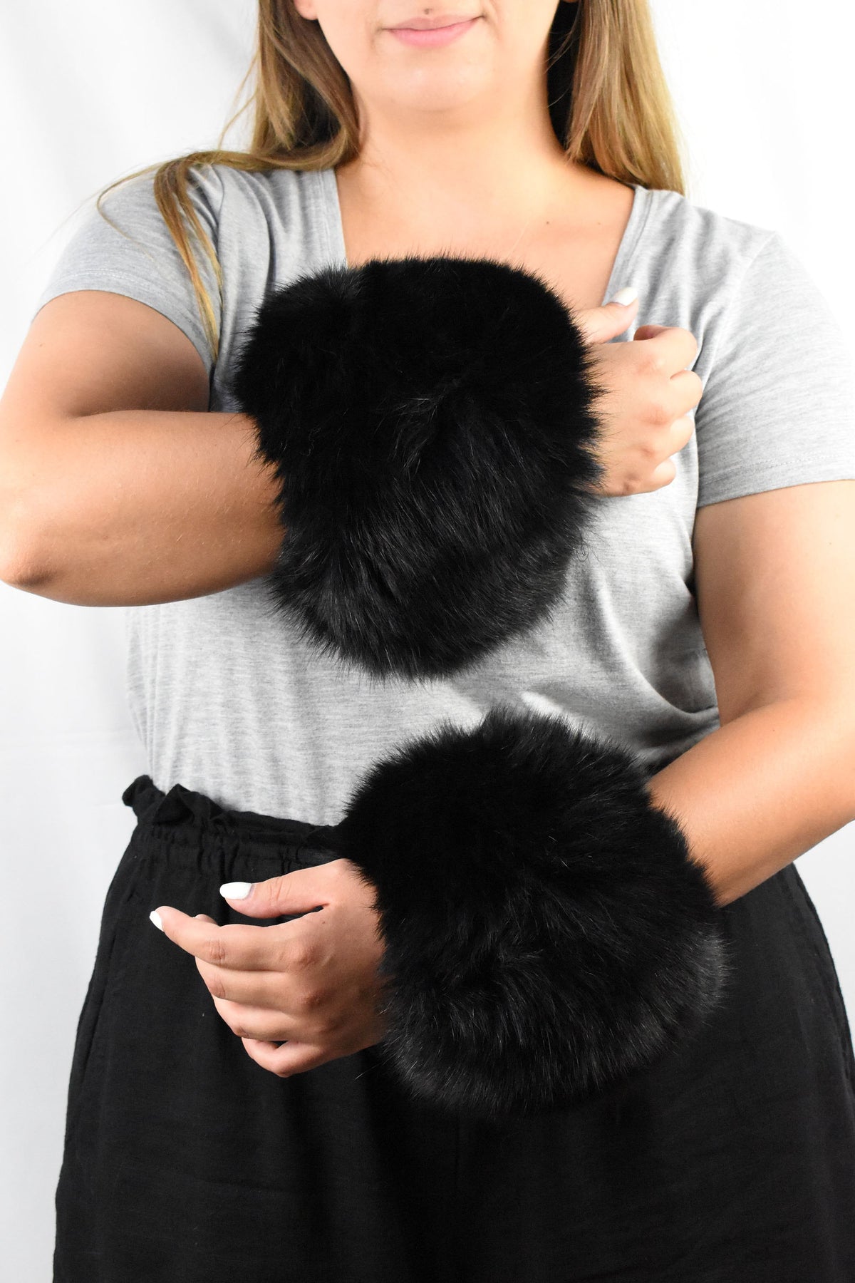 Elegant Black Fur Cuffs | Sleeve cuffs | Detachable Fur Cuffs | Fox Fur Women Cuffs | Luxury Gift For her