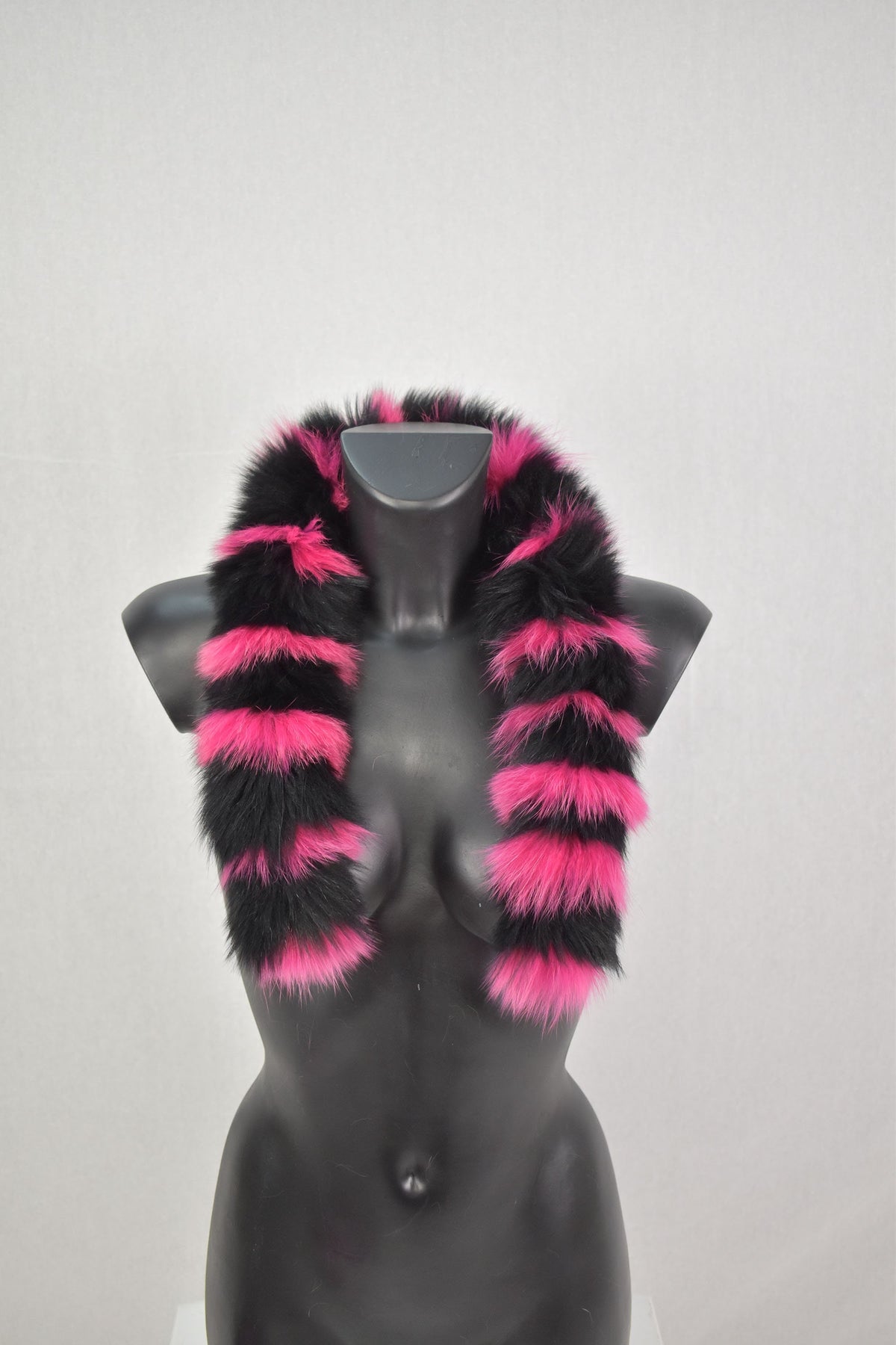 Detachable Fur Trim For Hoodie | Black-Fuchia Real Fur Strip For hood | Fur Collar | Fur Scarf | Diy Fur Trim Hood