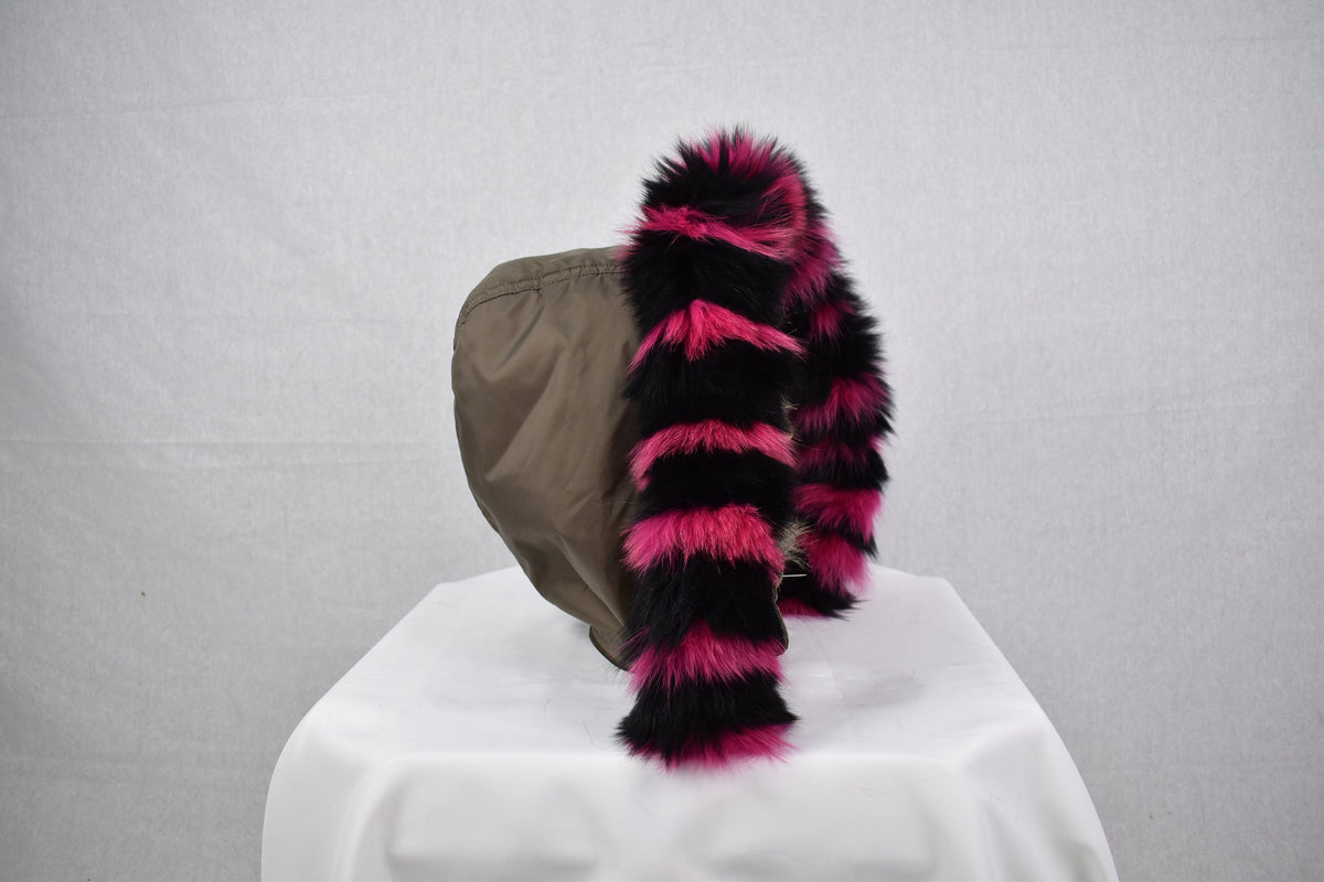 Detachable Fur Trim For Hoodie | Black-Fuchia Real Fur Strip For hood | Fur Collar | Fur Scarf | Diy Fur Trim Hood