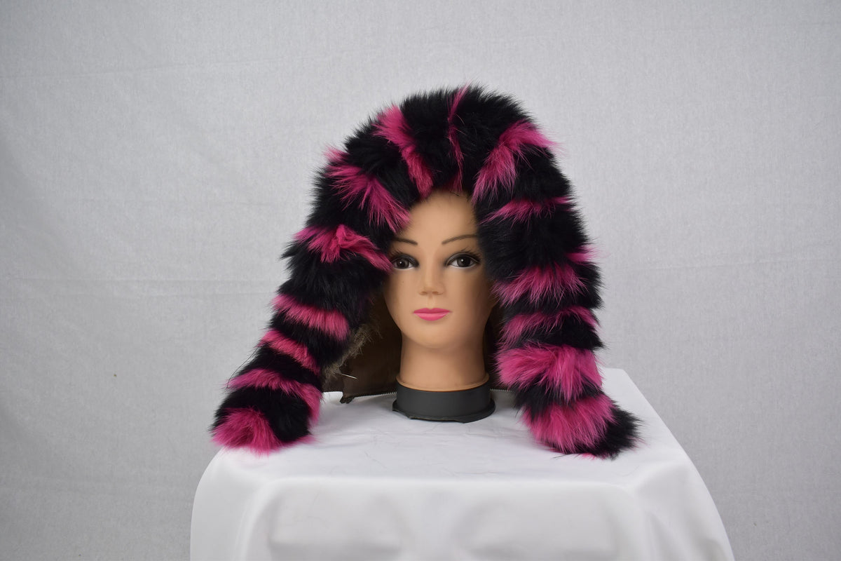 Detachable Fur Trim For Hoodie | Black-Fuchia Real Fur Strip For hood | Fur Collar | Fur Scarf | Diy Fur Trim Hood