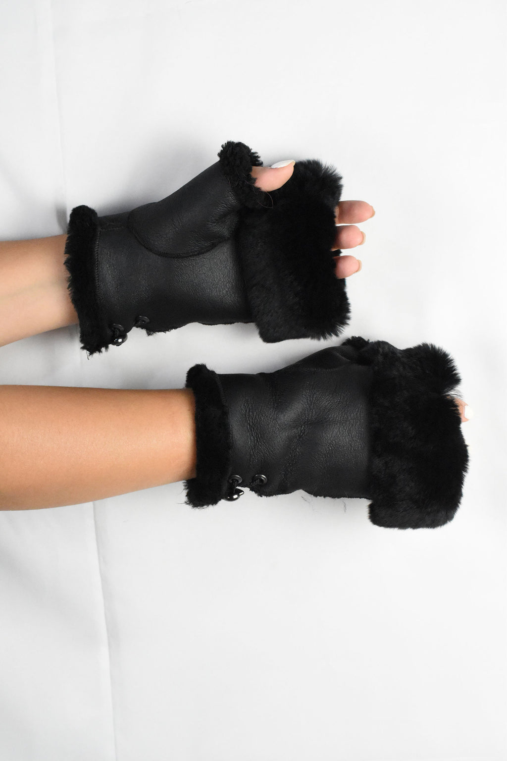 Leather Fingerless Gloves  | Sheepskin Fur Gloves For Women |Sheepskin Fingertip Gloves | Fur  Gloves | Black Sheepskin Gloves