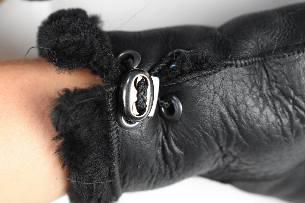 Leather Fingerless Gloves  | Sheepskin Fur Gloves For Women |Sheepskin Fingertip Gloves | Fur  Gloves | Black Sheepskin Gloves
