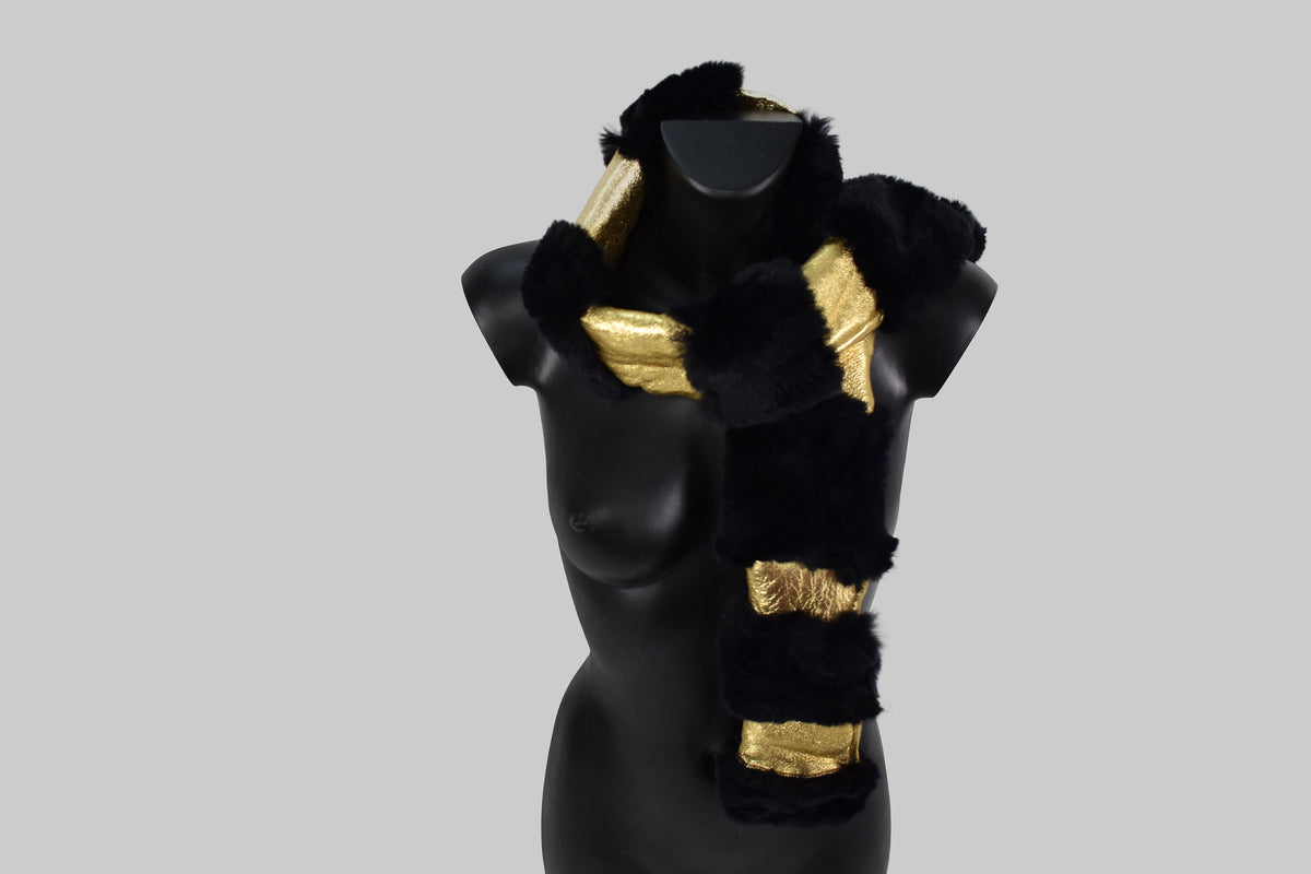 Gold sheepskin Scarf | Fur Scarf For Women | Winter Scarf Gift For Her | Fur Shawl | Wraps and Scarves