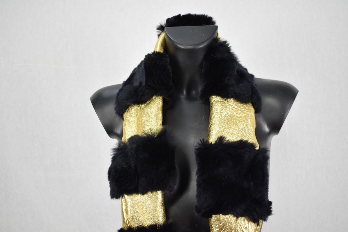Gold sheepskin Scarf | Fur Scarf For Women | Winter Scarf Gift For Her | Fur Shawl | Wraps and Scarves