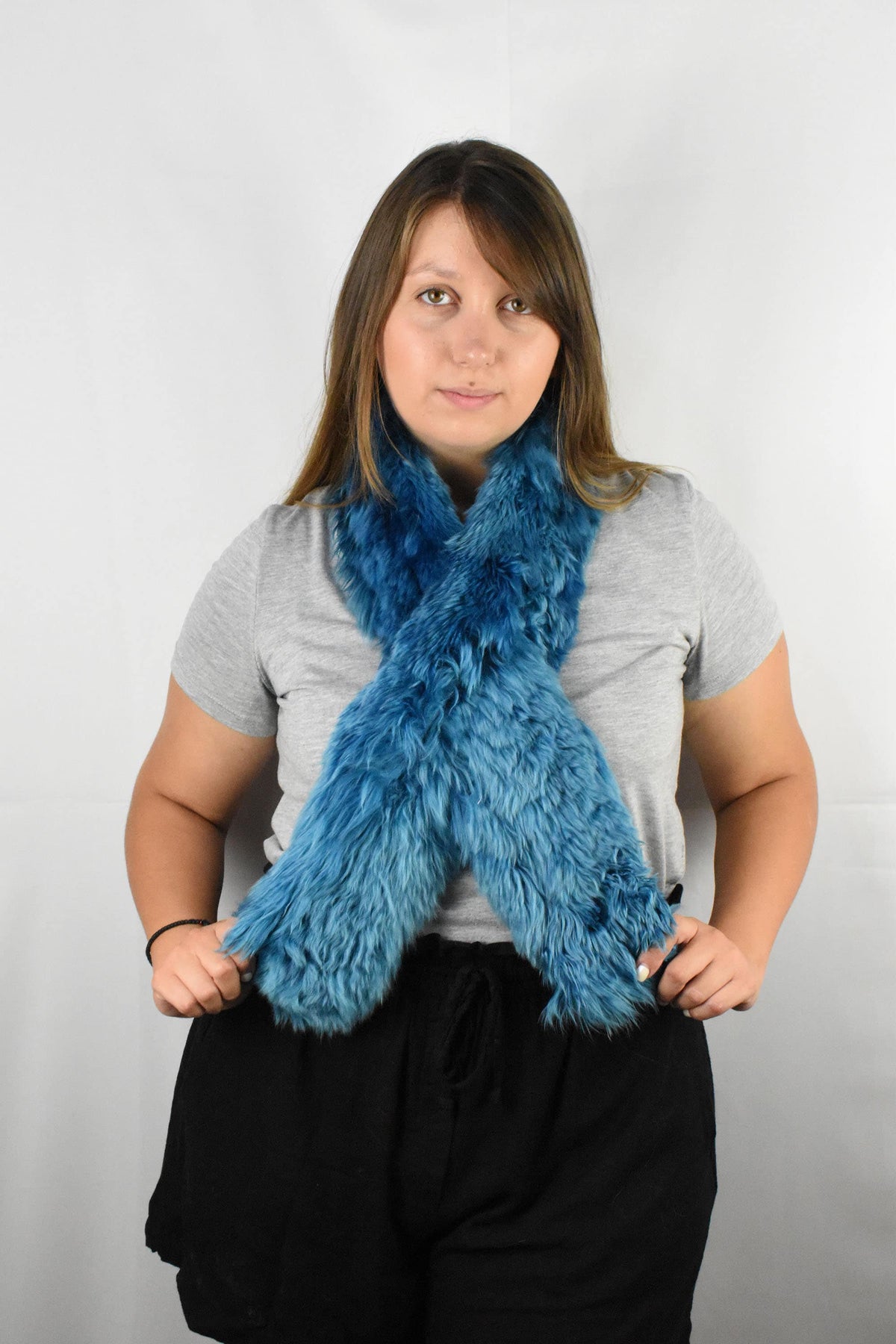 Fur Scarf | Fur Shawl Blue electrik  tibet lamb Fur Scarf | Winter scarf for Women
