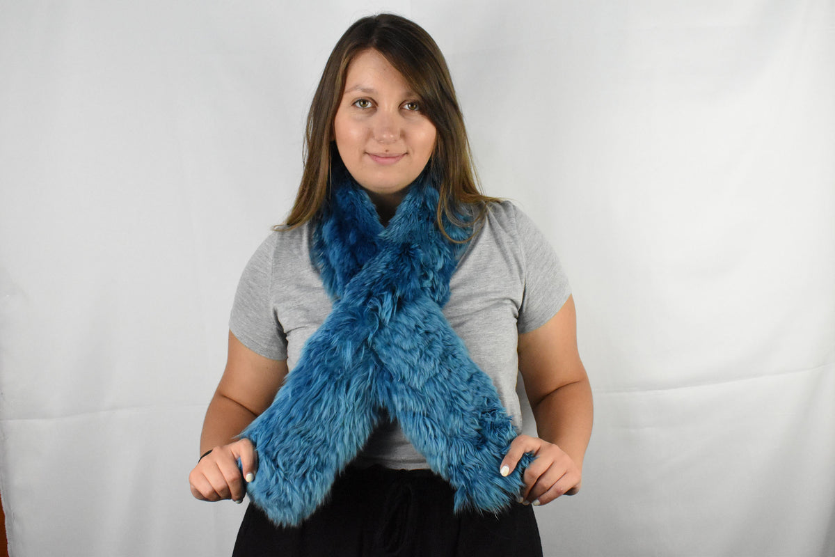 Fur Scarf | Fur Shawl Blue electrik  tibet lamb Fur Scarf | Winter scarf for Women