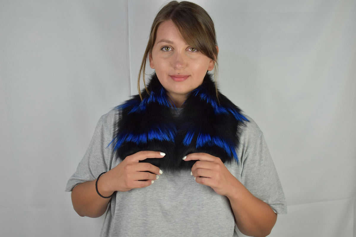 Elegant  Fox Fur Collar  Black With Blue color Fox  Fur Collar , Winter coat collar ,Detachable Fur Collar For Coat And Jacket